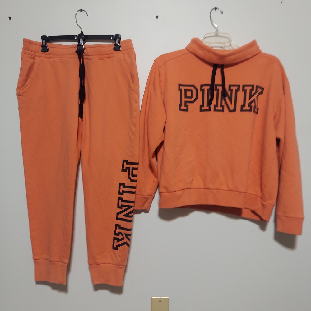 PINK Victoria’s Secret Coral Jogger Set Size Large Vibrant Loungewear - Picture 5 of 9